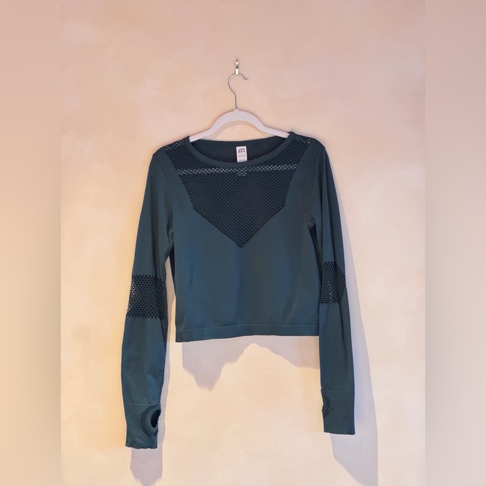 JoyLab Teal Mesh Detail Crop Top